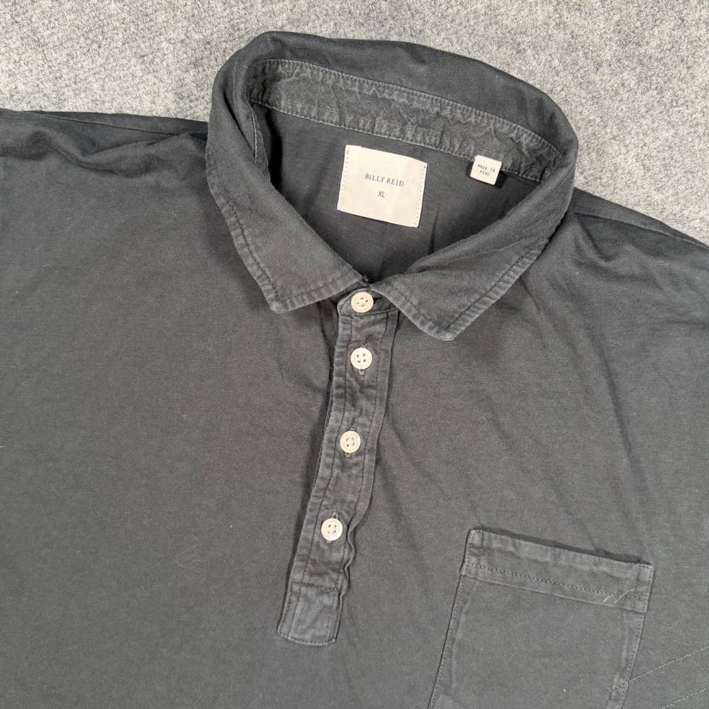Billy Reid Mens XL Charcoal Black Short Sleeve Pocket Polo Shirt Cotton 0670